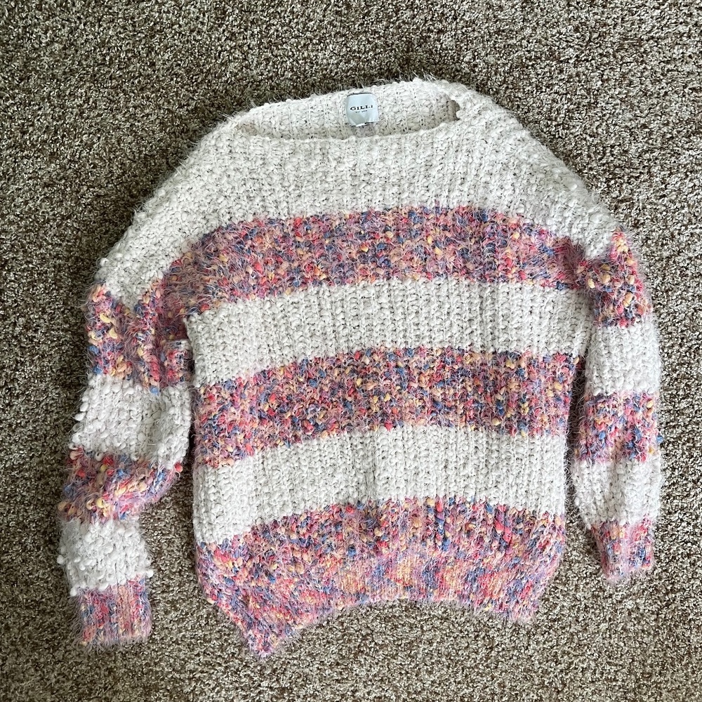 Gilli White and Multi-Color Striped Sweater